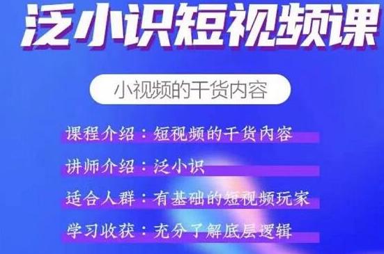 泛小识短视频课+电商课，短视频的干货内容-稳赚族