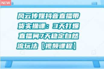 风云传媒抖音直播带货实操课：3 天打爆直播间 7 天稳定自然流玩法【视频课程】-稳赚族