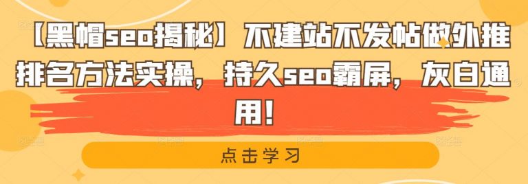 【黑帽seo揭秘】不建站不发帖做外推排名方法实操，持久seo霸屏，灰白通用！-稳赚族