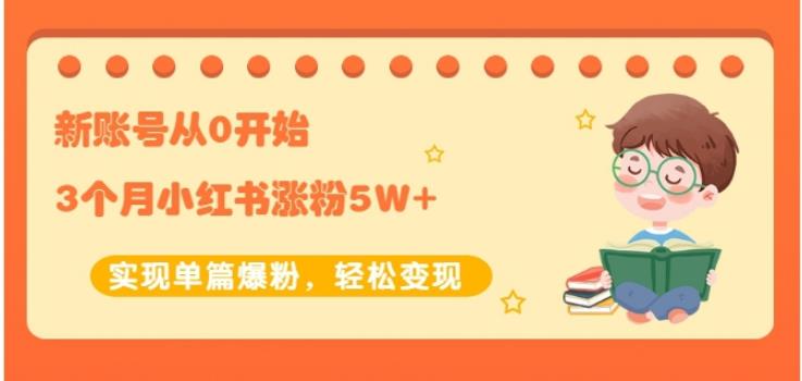 生财小红书涨粉变现：新账号从0开始3个月小红书涨粉5W+实现单篇爆粉-稳赚族