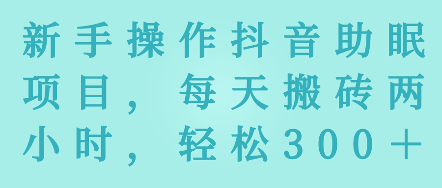 新手操作抖音助眠项目，每天搬砖两小时，轻松300＋【视频教程】-稳赚族