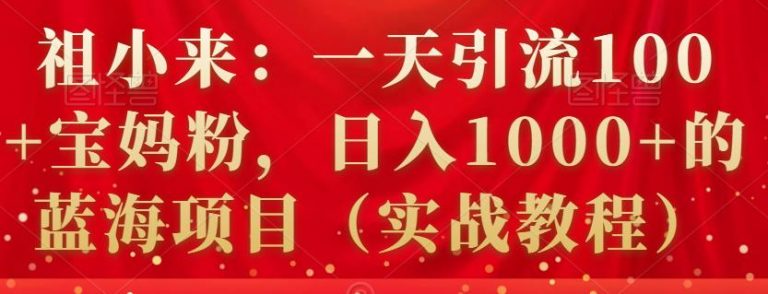 祖小来：一天引流100+宝妈粉，日入1000+的蓝海项目（实战教程）-稳赚族