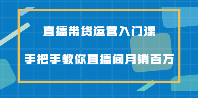 直播带货运营入门课，手把手教你直播间月销百万-稳赚族