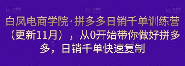 白凤电商学院·拼多多日销千单训练营（更新11月），从0开始带你做好拼多多，日销千单快速复制-稳赚族