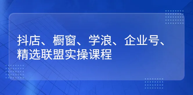 抖店、橱窗、学浪、企业号、精选联盟实操课程-稳赚族