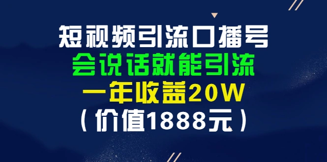 短视频引流口播号，会说话就能引流，一年收益20W（价值1888元）-稳赚族