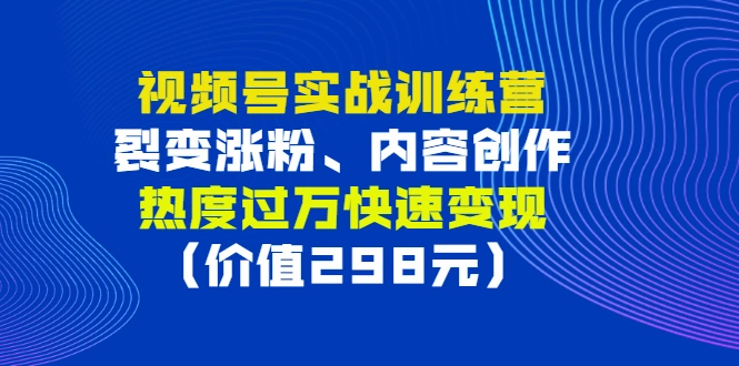 视频号实战训练营，裂变涨粉、内容创作、热度过万快速变现-稳赚族