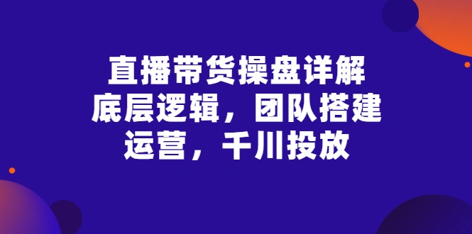 直播带货操盘详解：底层逻辑，团队搭建，运营，千川投放-稳赚族