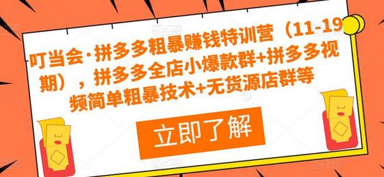 叮当会·拼多多粗暴赚钱特训营（11-19期），拼多多全店小爆款群+拼多多视频简单粗暴技术+无货源店群等-稳赚族