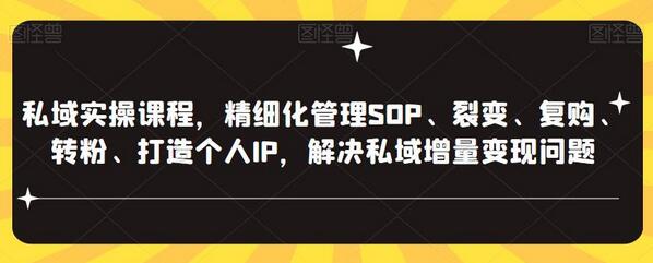 私域实操课程，精细化管理SOP、裂变、复购、转粉、打造个人IP，解决私域增量变现问题-稳赚族