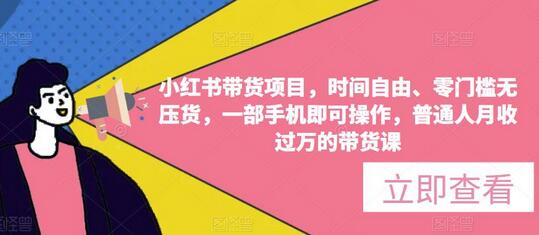 小红书带货项目，时间自由、零门槛无压货，一部手机即可操作，普通人月收过万的带货课-稳赚族