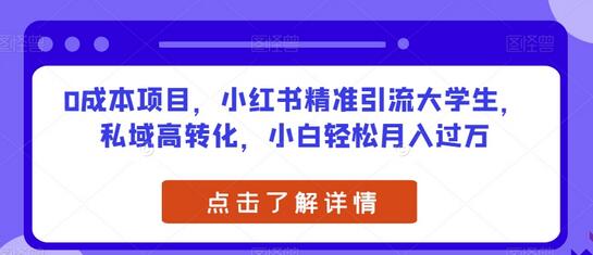 0成本项目，小红书精准引流大学生，私域高转化，小白轻松月入过万-稳赚族