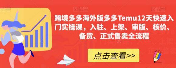 跨境多多海外版多多Temu12天快速入门实操课，入驻、上架、审版、核价、备货、正式售卖全流程-稳赚族