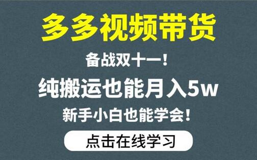 多多视频带货，备战双十一，纯搬运也能月入5w，新手小白也能学会-稳赚族