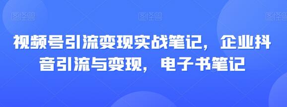 视频号引流变现实战笔记，企业抖音引流与变现，电子书笔记-稳赚族