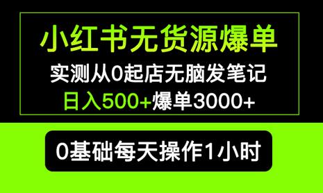 小红书无货源爆单 实测从0起店无脑发笔记 日入500+爆单3000+长期项目可多店-稳赚族