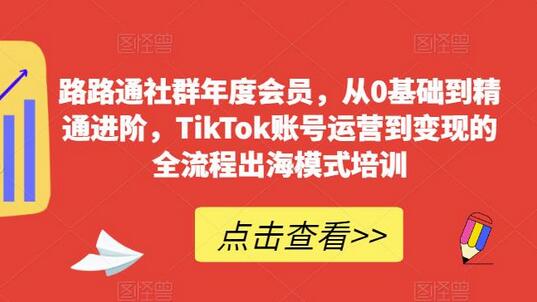 路路通社群年度会员，从0基础到精通进阶，TikTok账号运营到变现的全流程出海模式培训-稳赚族