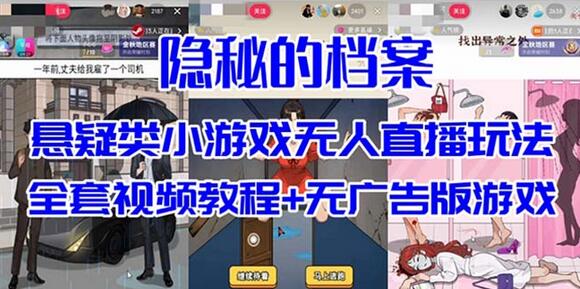 抖音爆火的悬疑解谜小游戏【隐秘的档案】无人直播玩法【教程+游戏+工具】-稳赚族