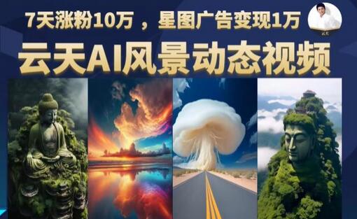 云天AI风景动图视频制作，7天涨粉10万，星图广告变现1万（更新87节课）-稳赚族