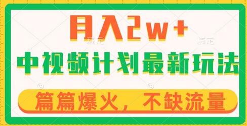 中视频计划全新玩法，月入2w+，收益稳定，几分钟一个作品，小白也可入局-稳赚族