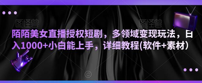 陌陌美女直播授权短剧，多领域变现玩法，日入1000+小白能上手，详细教程(软件+素材）-稳赚族