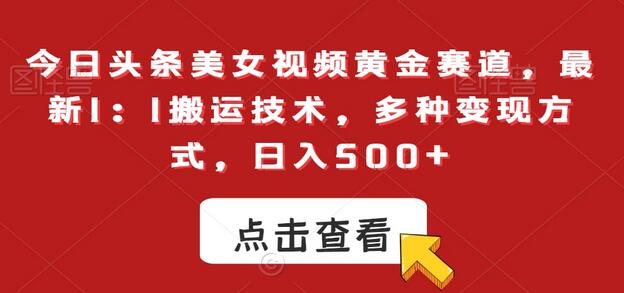 今日头条美女视频黄金赛道，最新1：1搬运技术，多种变现方式，日入500+-稳赚族