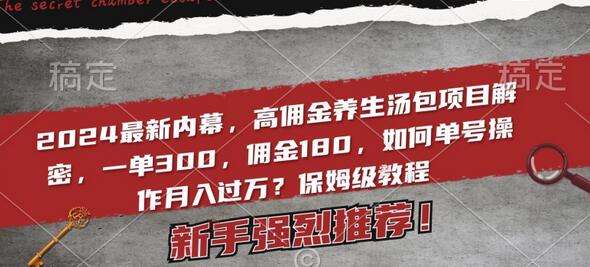 2024最新内幕，高佣金养生汤包项目解密，一单300，佣金180，如何单号操作月入过万？保姆级教程-稳赚族