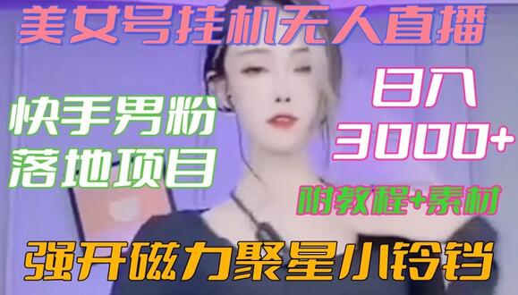 快手男粉落地项目，美女号挂机无人直播，强开磁力聚星小铃铛，日入3000+【附教程和美女素材】-稳赚族