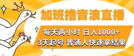 加班撸音浪直播，每天两小时，日入1000+，直播话术才3句，3天起号，普通人快速拿结果-稳赚族