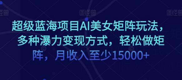 超级蓝海项目AI美女矩阵玩法，多种瀑力变现方式，轻松做矩阵，月收入至少15000+-稳赚族