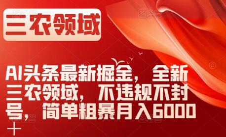 AI头条最新掘金，全新三农领域，不违规不封号，简单粗暴月入6000＋-稳赚族