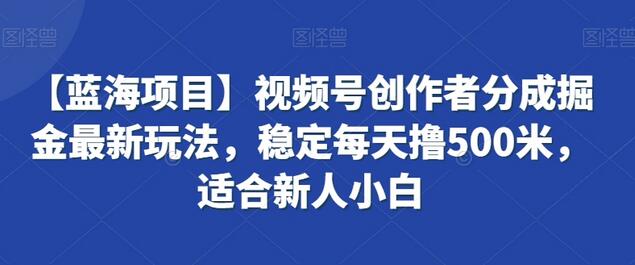 【蓝海项目】视频号创作者分成掘金最新玩法，稳定每天撸500米，适合新人小白-稳赚族