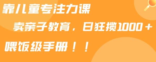 靠儿童专注力课程售卖亲子育儿课程，日暴力狂揽1000+，喂饭手册分享-稳赚族