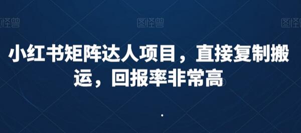 小红书矩阵达人项目，直接复制搬运，回报率非常高-稳赚族