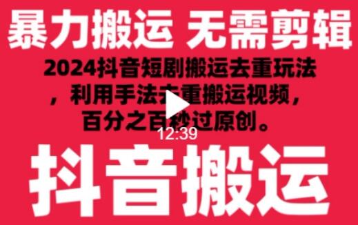 2024最新抖音搬运技术，抖音短剧视频去重，手法搬运，利用工具去重，达到秒过原创的效果-稳赚族