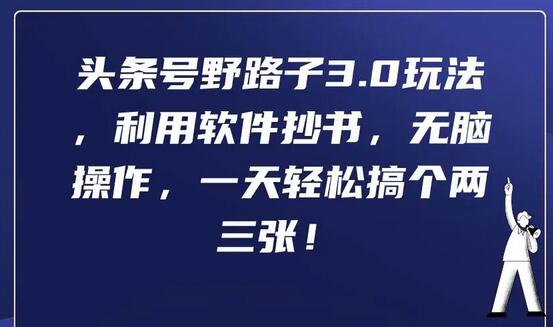 头条号野路子3.0玩法，利用软件抄书，无脑操作，一天轻松搞个两三张！-稳赚族