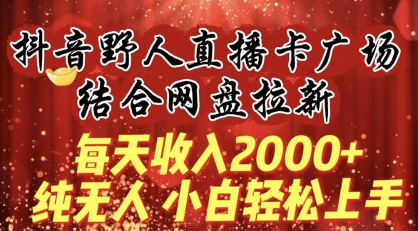 每天收入2000+，抖音野人直播卡广场，结合网盘拉新，纯无人，小白轻松上手-稳赚族