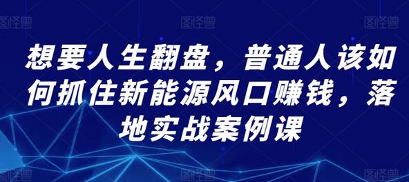 想要人生翻盘，普通人该如何抓住新能源风口赚钱，落地实战案例课-稳赚族