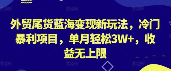 外贸尾货蓝海变现新玩法，冷门暴利项目，单月轻松3W+，收益无上限-稳赚族