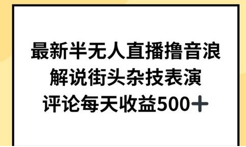 最新半无人直播撸音浪，解说街头杂技表演，平均每天收益500+-稳赚族