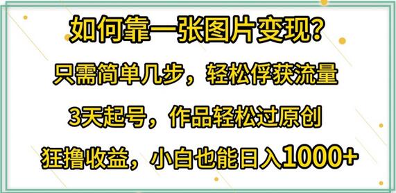 如何靠一张图片变现?只需简单几步，轻松俘获流量，3天起号，作品轻松过原创-稳赚族