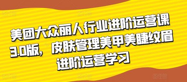 美团大众丽人行业进阶运营课3.0版，皮肤管理美甲美睫纹眉进阶运营学习-稳赚族