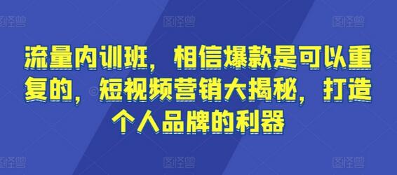 流量内训班，相信爆款是可以重复的，短视频营销大揭秘，打造个人品牌的利器-稳赚族