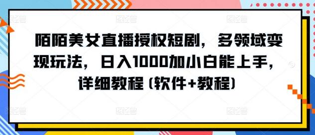 陌陌美女直播授权短剧，多领域变现玩法，日入1000加小白能上手，详细教程(软件+教程)-稳赚族