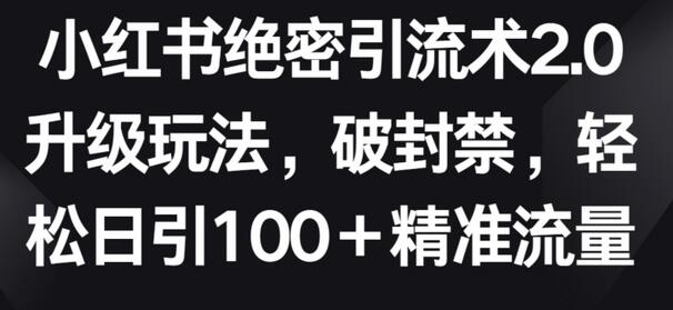 小红书绝密引流术2.0升级玩法，破封禁，轻松日引100+精准流量-稳赚族