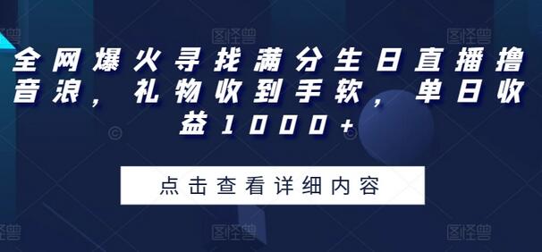 全网爆火寻找满分生日直播撸音浪，礼物收到手软，单日收益1000+-稳赚族