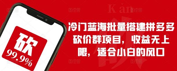 冷门蓝海批量搭建拼多多砍价群项目，收益无上限，适合小白的风口-稳赚族