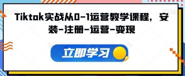 Tiktok实战从0-1运营教学课程，安装-注册-运营-变现-稳赚族