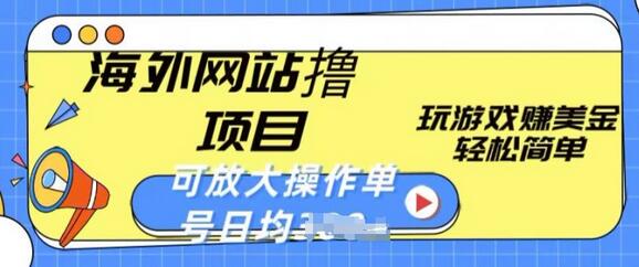 海外网站撸金项目，玩游戏赚美金，轻松简单可放大操作，单号每天均一两张-稳赚族