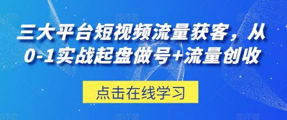 三大平台短视频流量获客，从0-1实战起盘做号+流量创收-稳赚族